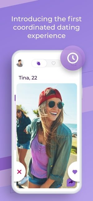 Photo shows screenshot of the Flutter app with a picture of a girl's profile and text above it which says "Introducing the first coordinated dating experience"