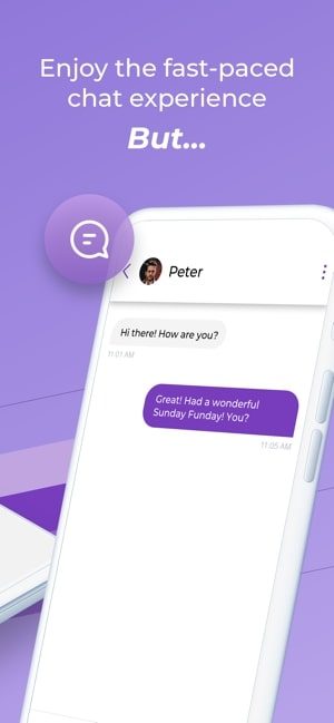 Photo shows a screenshot of the Flutter app with text saying "Enjoy the fast-paced chat experience, But..."