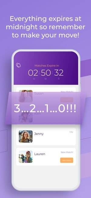 Screenshot of the Flutter app with a countdown timer showing how much time is left and text which says "Everything expires at midnight so remember to make your move"