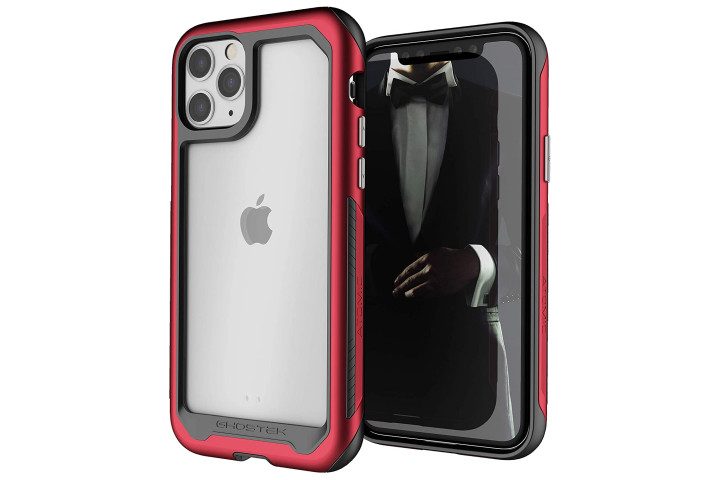 Photo shows an iPhone 11 Pro in a red and black Atomic Slim case from Ghostek