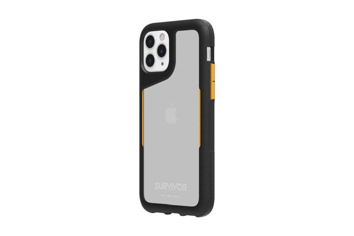 Photo shows the iPhone 11 Pro in a black and clear Survivor Endurance case from Griffin