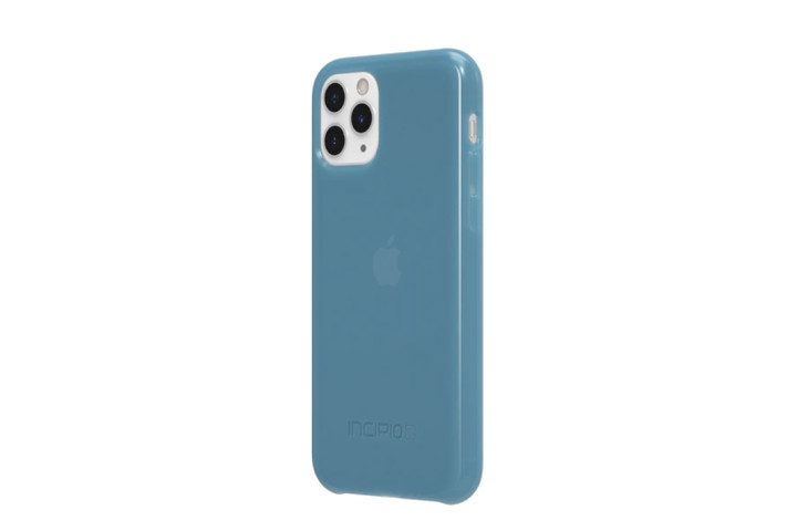 Photo shows the iPhone 11 Pro in a blue NGP Pure case from Incipio