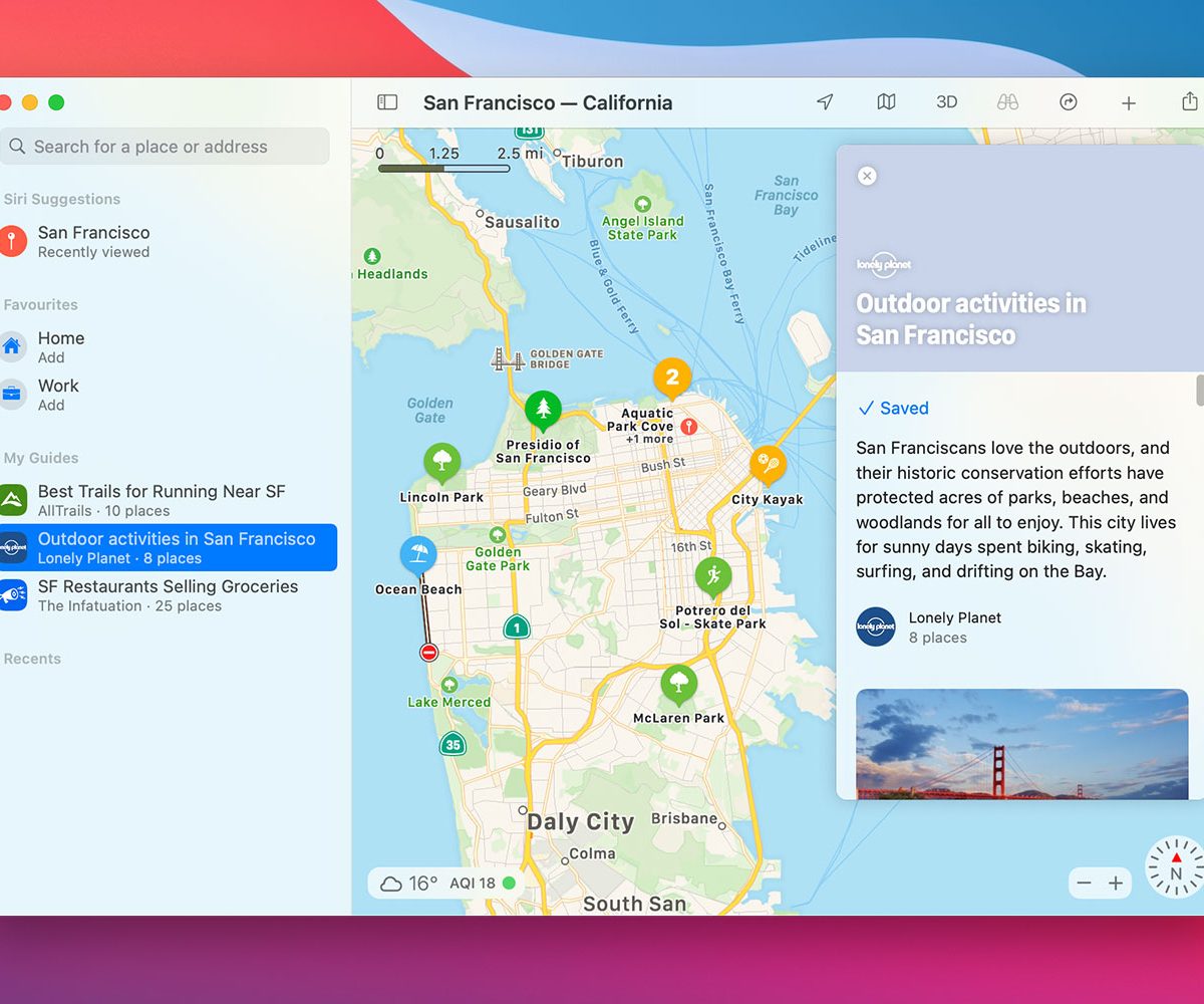 Apple's Maps app on MacOS Big Sur