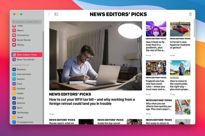 Apple's News app on MacOS Big Sur