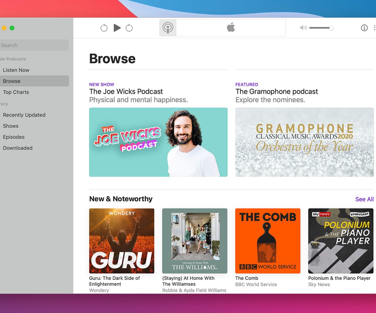 Apple's Podcasts app on MacOS Big Sur