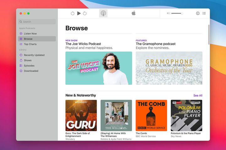 Apple's Podcasts app on MacOS Big Sur