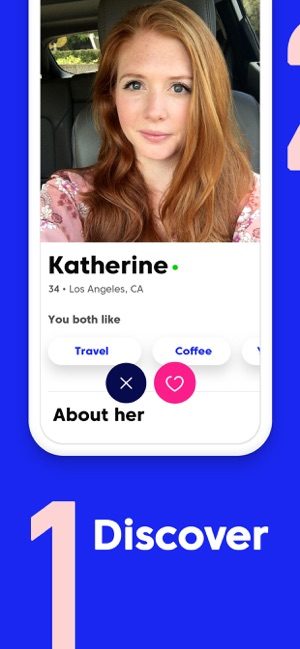 Screenshot of the Match app showing the profile of a user called Katherine, with her photo and details