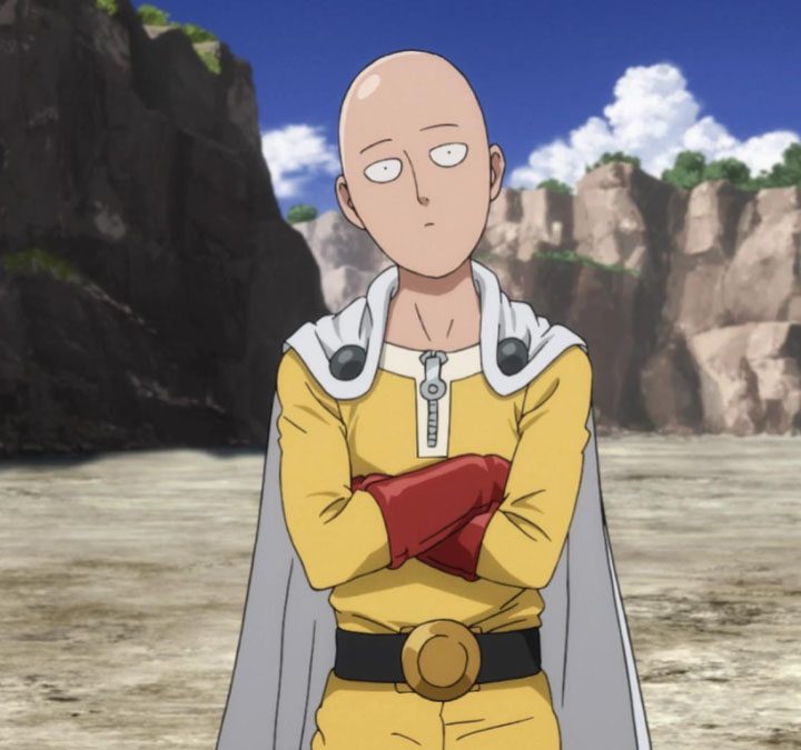 One Punch Man stands with his arms crossed.