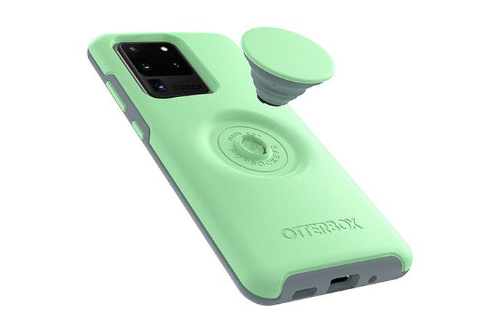 Photo shows the Samsung Galaxy S20 Ultra in a mint green case from Otterbox