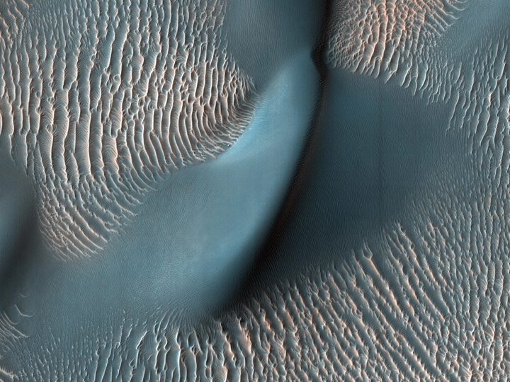 NASA's Mars Reconnaissance Orbiter captured these sand ripples and the large dune