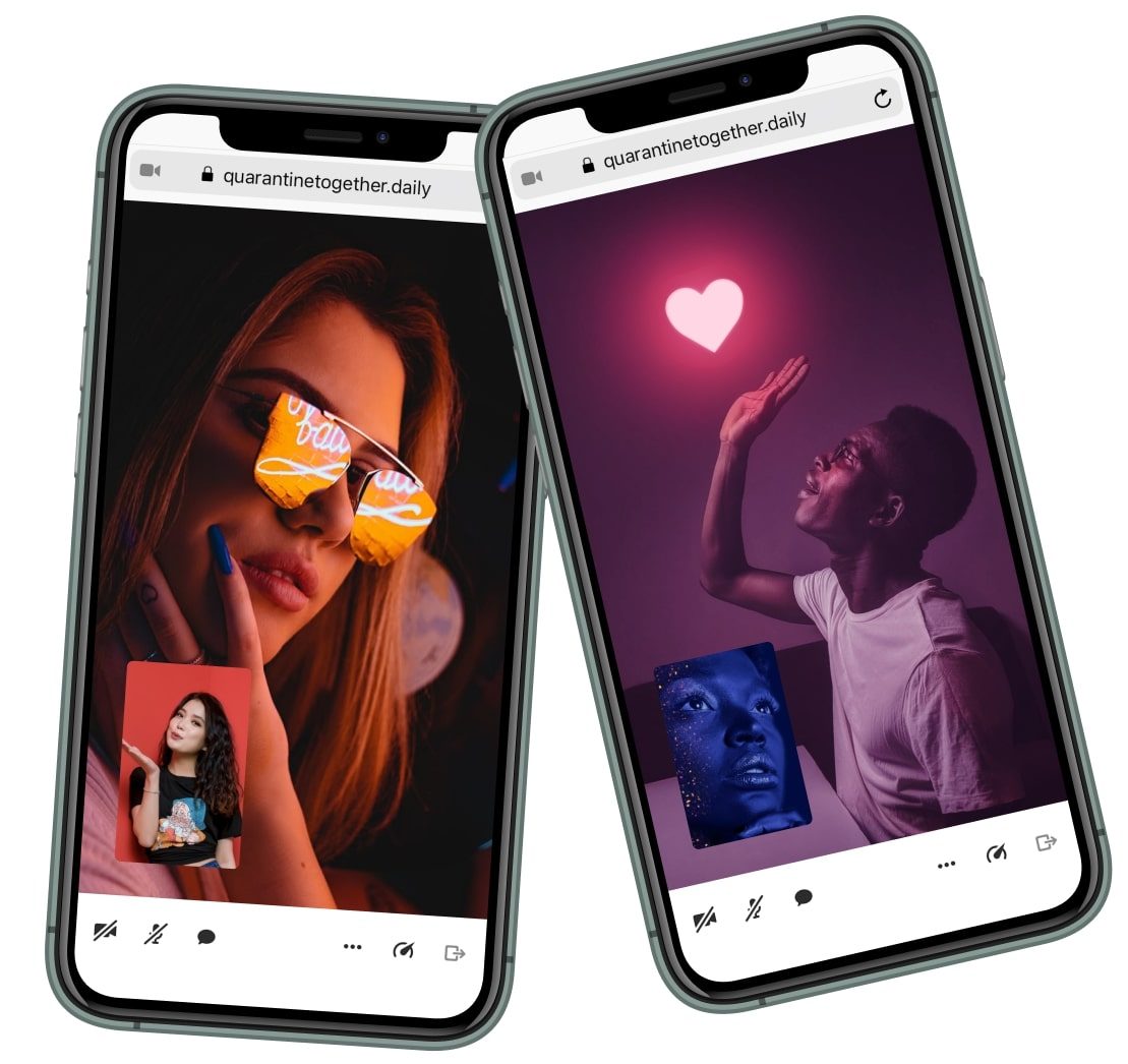 Image shows two mobile phones with the Quarantine Together app