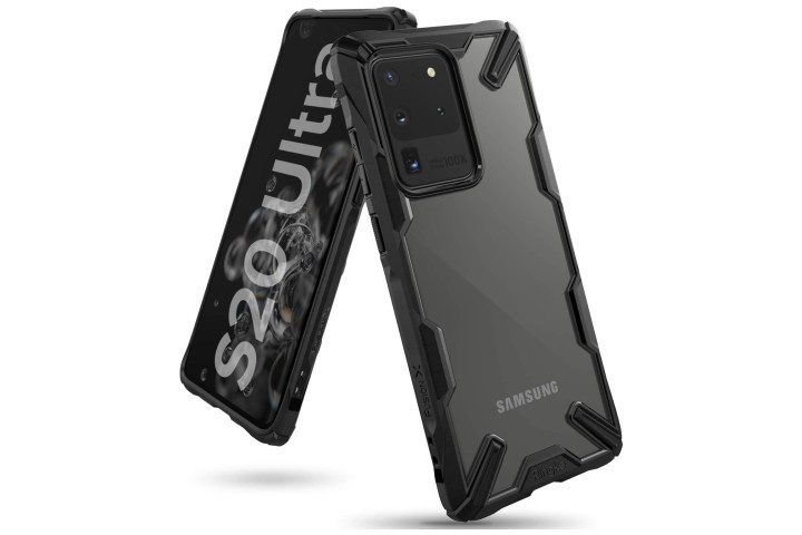 Photo shows the Samsung Galaxy S20 Ultra in a black Ringke Fusion case