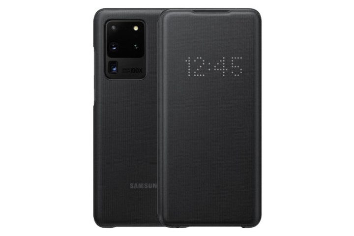 Photo shows the front and back view of a Samsung Galaxy S20 Ultra in an official Samsung LED View cover