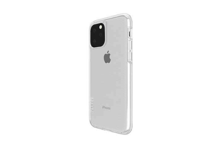 Photo shows the side view of an iPhone 11 in a clear Matrix case from Skech