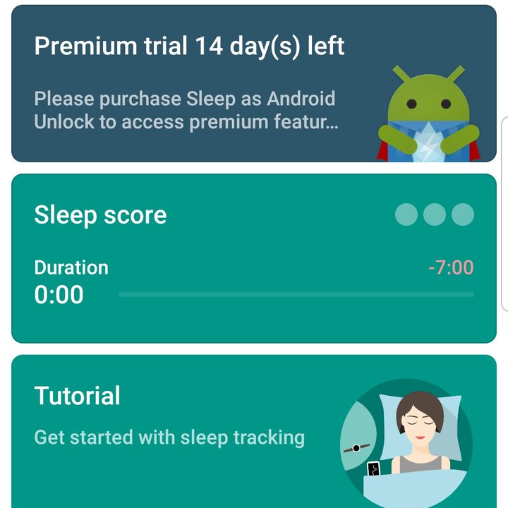 Screenshot of the Sleep As Android app home screen