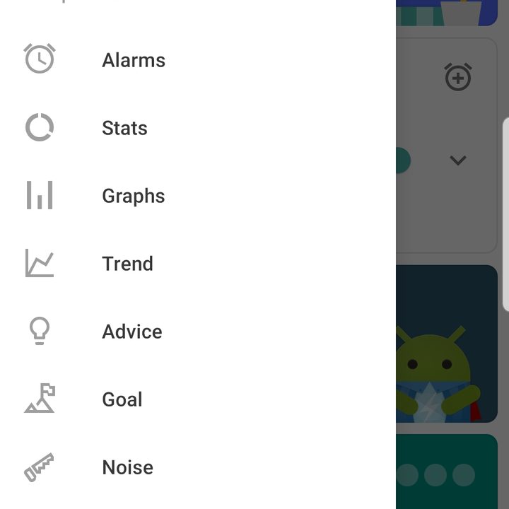 Screenshot of the Sleep as Android app menu