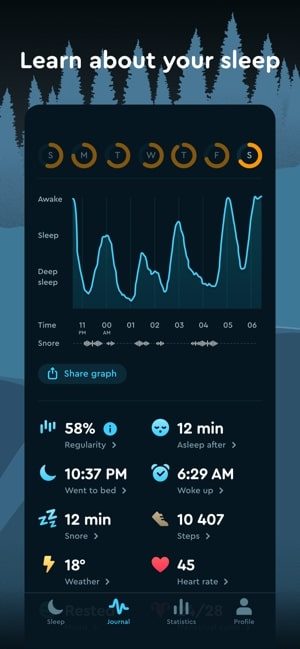 Screenshot of the Sleep Cycle app showing how to learn more about your sleep