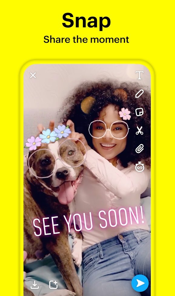 Filters in Snapchat can also work with pets, like this dog.