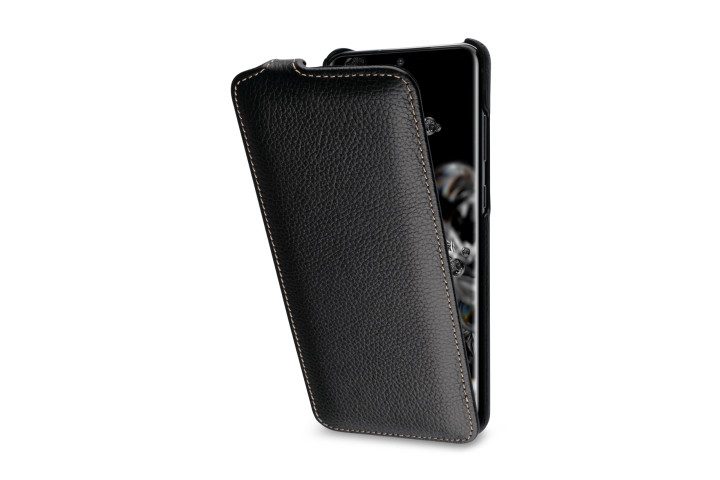 Photo shows the Samsung Galaxy S20 Ultra in a slim leather case from Stilgut