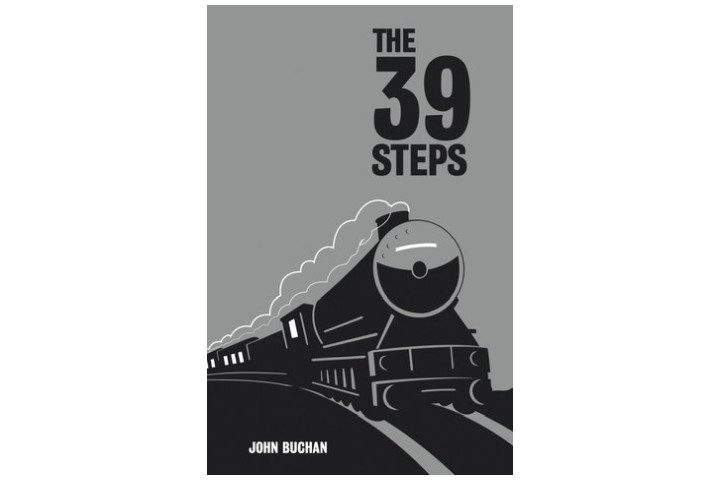 Picture shows the grey book cover with the title in large black letters and an illustration of a steam train in black