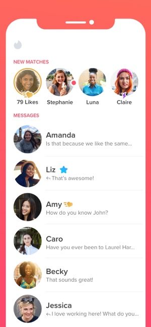 Photo shows the Tinder app message inbox