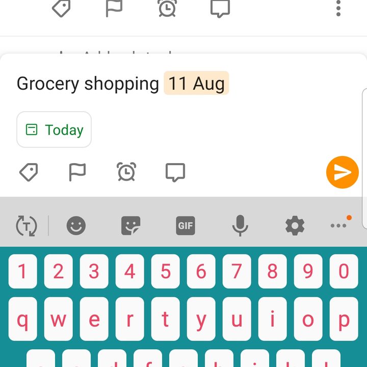 Screenshot of the Todoist app on iOS showing grocery shopping as a task for today
