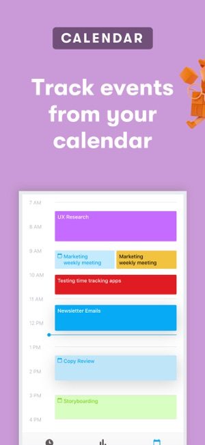 Screenshot of the Toggl app showing syncing events with your calendar