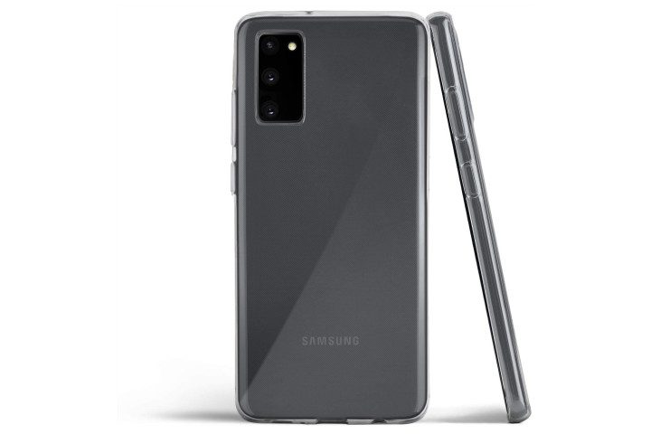 Photo shows a Samsung Galaxy S20 in a clear Totalee Thin case