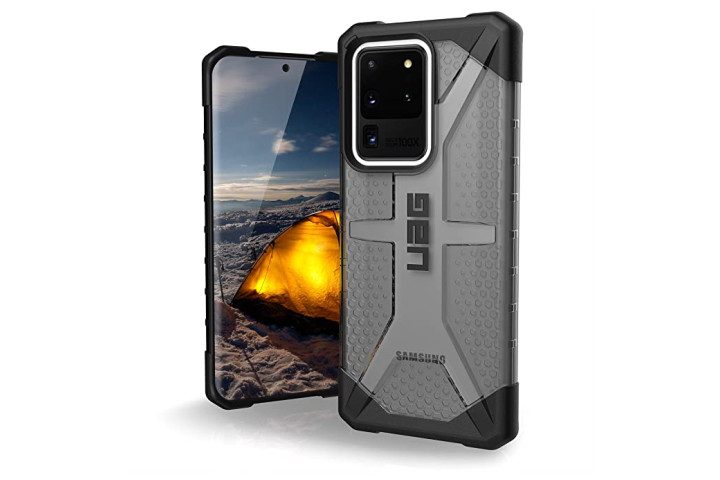 Photo shows the Samsung Galaxy S20 Ultra in a Plasma case from Urban Armor Gear