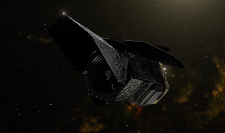 High-resolution illustration of the Roman spacecraft against a starry background.