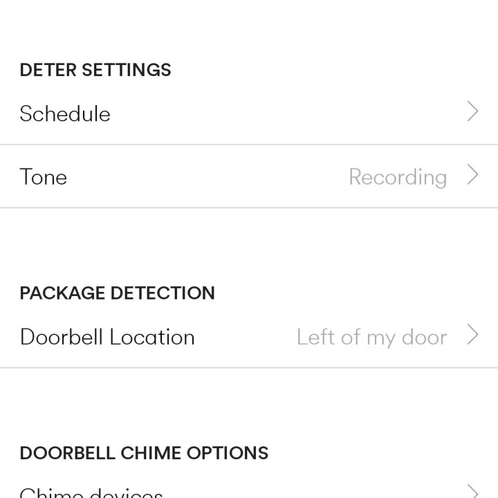 Screenshot of the Vivint camera options.