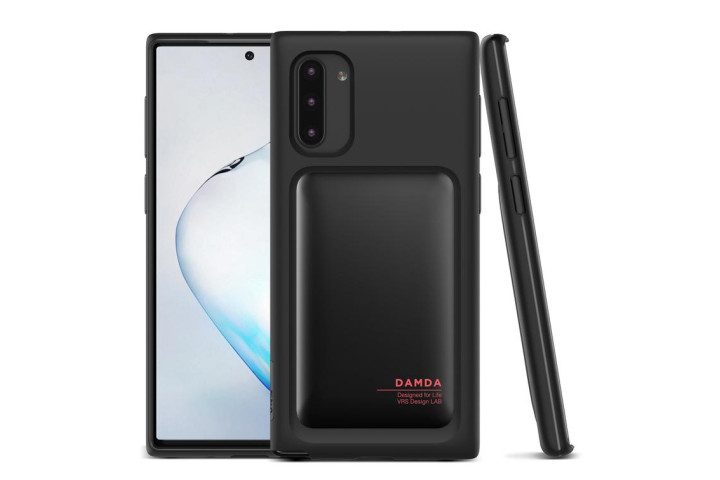 Photo shows the front and side view of a Galaxy Note 10 in a black TPU case from VRS Design