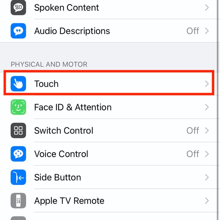 Accessibility settings for iOS 14 Back Tap feature.