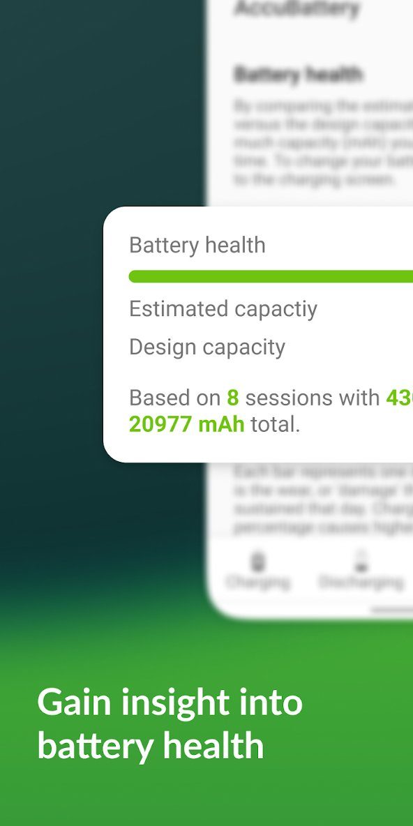 App showing battery health and capacity.