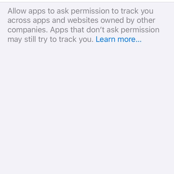 iOS 14 advertising tracking controls notification.