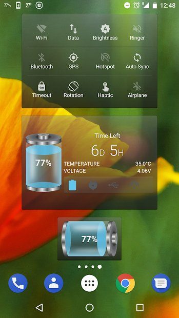 Battery Tools & Widget for Android app showing the widget on an Android home screen.