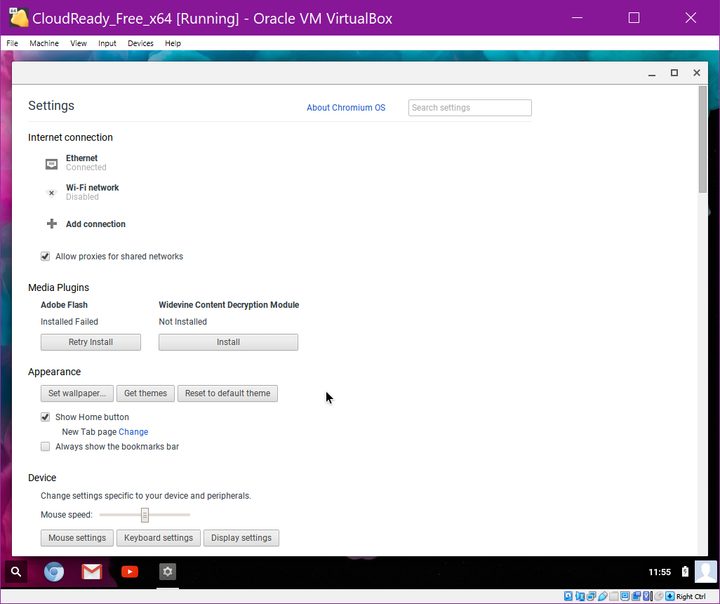 ChromeOS Settings VirtualBox