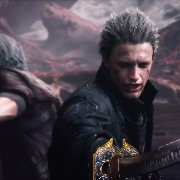 Dante and Virgil standing back to back.