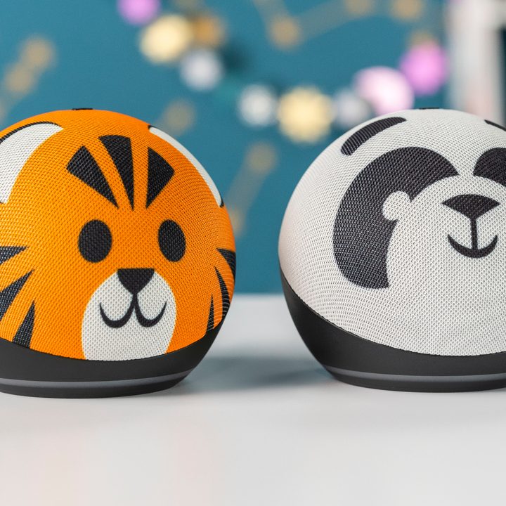Echo Dot Kids Edition Featured panda and tiger models.
