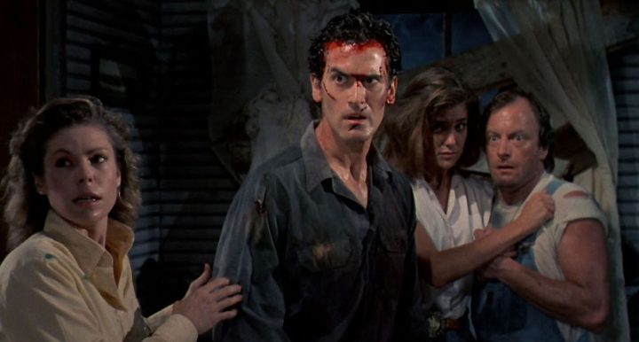 Ash looking bloodied in "Evil Dead 2: Dead by Dawn."