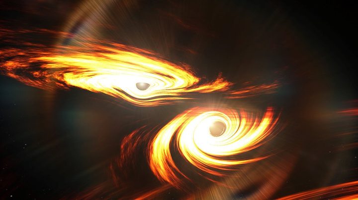 Artist’s impression of binary black holes about to collide