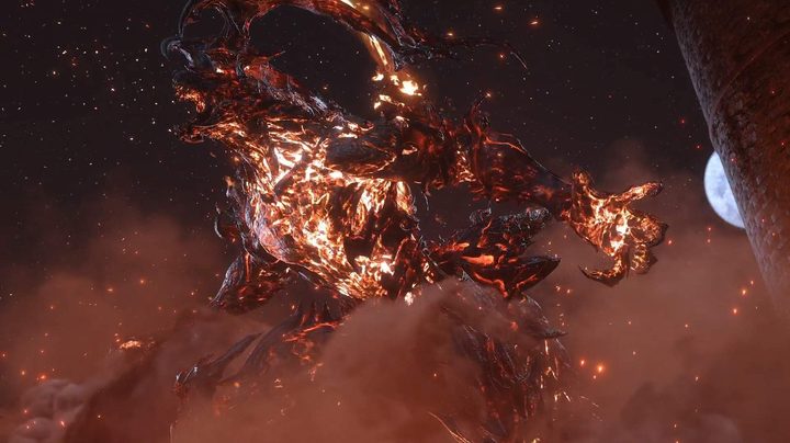 A giant fiery monster attacks in Final Fantasy 16's debut trailer.