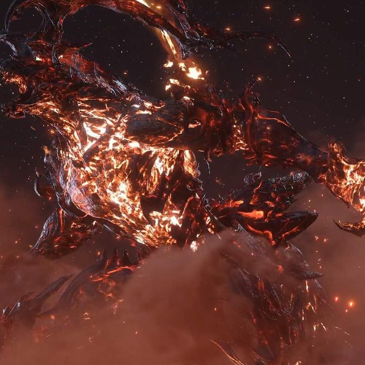 A giant fiery monster attacks in Final Fantasy 16's debut trailer.