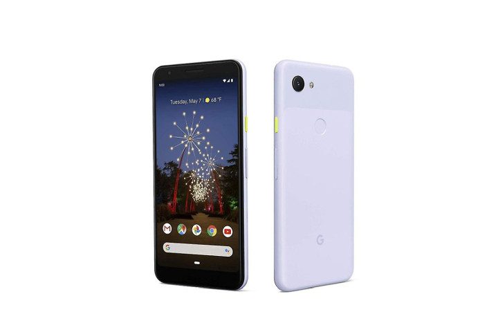 Photo shows the front and back view of a Google 3a XL phone in purplish