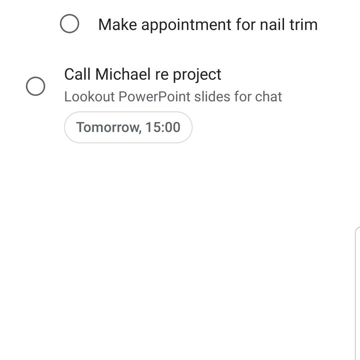Screenshot of Google Tasks showing My Tasks and a list of tasks and sub-tasks