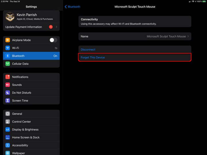 iPad Forget Bluetooth Device