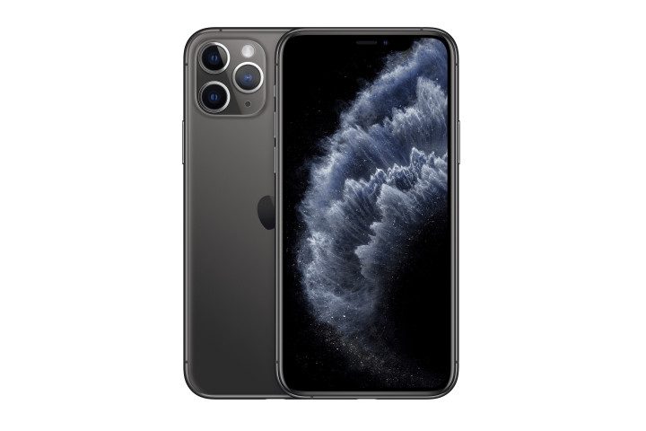 Photo shows the front and rear view of a black iPhone 11 Pro