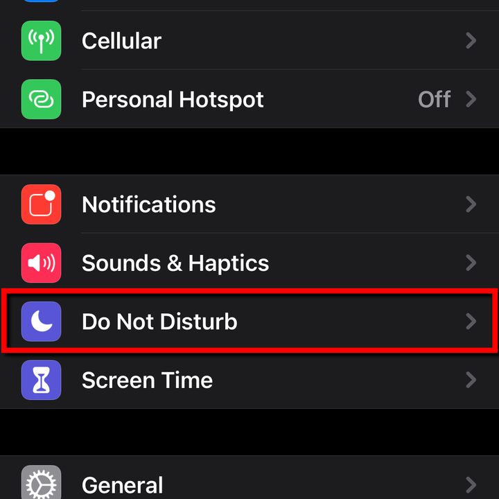 iPhone Select Do Not Disturb