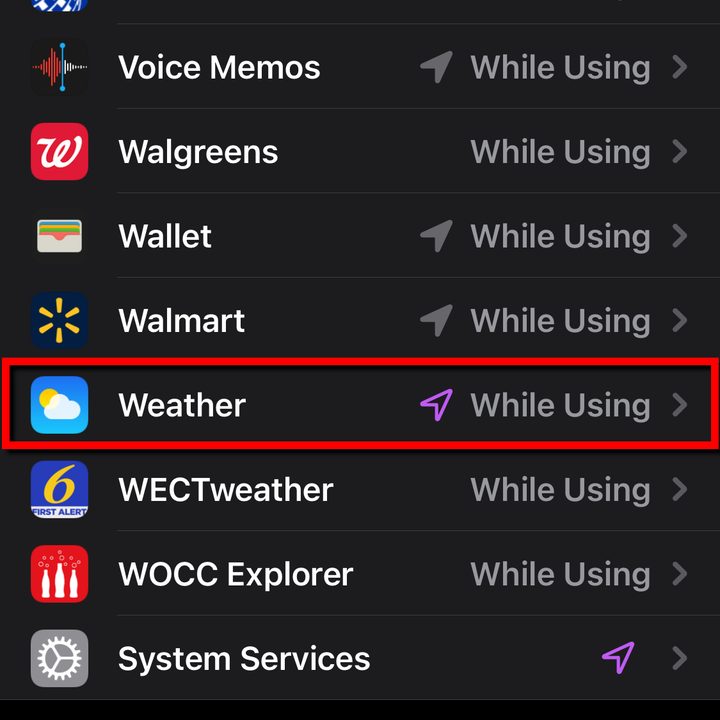 iPhone Weather Location Services