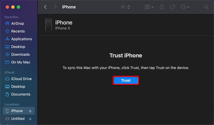 MacOS Finder Trust iPhone